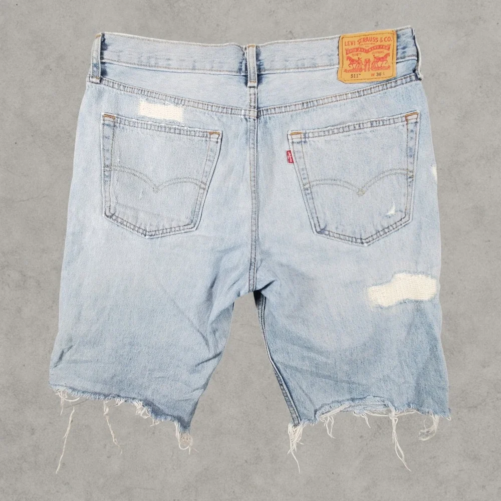 Levi's 511 Distressed Denim Shorts Mens 36 Light Blue Slim Fit Raw Hem Casual